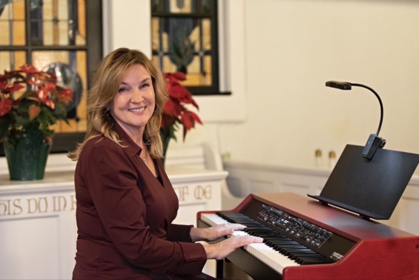 Piano keys in a warm music studio